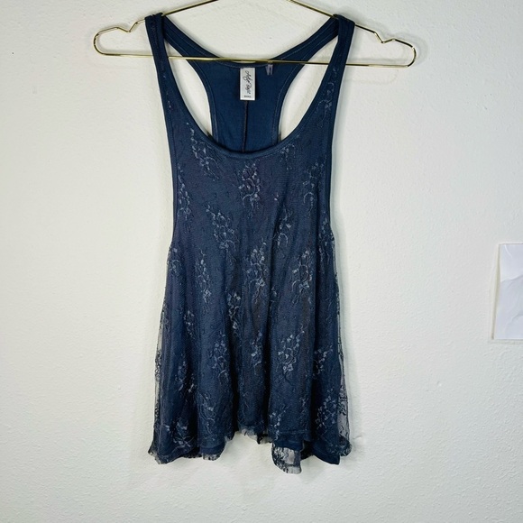 Active Basic Women's Gray Lace Racerback Tank Top Small Flowy Boho Chic - Picture 1 of 15